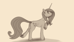 Size: 3840x2160 | Tagged: safe, artist:tenebrisnoctus, fleur-de-lis, pony, unicorn, g4, concave belly, female, high res, mare, monochrome, profile, raised hoof, sketch, slender, solo, thin, underhoof