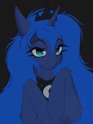 Size: 768x1024 | Tagged: safe, artist:sacarver, princess luna, alicorn, pony, g4, chest fluff, lidded eyes, ponytober, solo