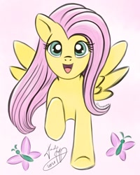 Size: 720x900 | Tagged: safe, artist:kalabash92, part of a set, fluttershy, butterfly, pegasus, pony, g4, cute, daaaaaaaaaaaw, excited, female, looking at you, mare, open mouth, raised hoof, shyabetes, signature, simple background, smiling, solo, spread wings, wings