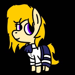 Size: 1000x1000 | Tagged: safe, artist:symphonydawn3, oc, oc only, oc:jackie spectre, earth pony, pony, black background, clothes, cute, earth pony oc, female, looking away, mare, simple background, smiling, solo