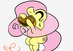 Size: 3500x2450 | Tagged: safe, artist:nazodafist, fluttershy, pegasus, pony, g4, eyes closed, food, high res, mcdonald's, mcrib, meat, ponies eating meat, solo