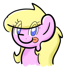 Size: 1404x1520 | Tagged: safe, artist:zombietator, oc, oc only, oc:claire, earth pony, pony, :p, bust, earth pony oc, eye clipping through hair, eyelashes, female, mare, simple background, smiling, solo, tongue out, white background