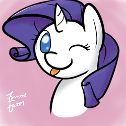 Size: 3000x3000 | Tagged: safe, artist:zombietator, rarity, pony, unicorn, g4, :p, bust, female, gradient background, high res, horn, mare, signature, smiling, solo, tongue out