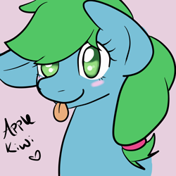 Size: 3000x3000 | Tagged: safe, artist:zombietator, oc, oc only, earth pony, pony, :p, blush sticker, blushing, bust, earth pony oc, eyelashes, female, high res, mare, simple background, smiling, solo, tongue out