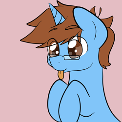 Size: 5000x5000 | Tagged: safe, artist:zombietator, oc, oc only, oc:wolfie, pony, unicorn, :p, bust, glasses, male, simple background, smiling, solo, stallion, tongue out