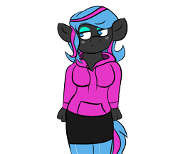 Size: 1100x955 | Tagged: safe, alternate version, artist:tranzmuteproductions, oc, oc only, oc:obabscribbler, earth pony, anthro, clothes, earth pony oc, female, makeup, shorts, solo