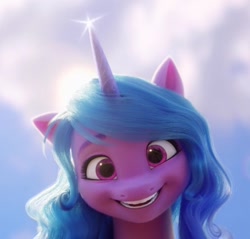 Size: 932x890 | Tagged: safe, screencap, izzy moonbow, pony, unicorn, g5, my little pony: a new generation, spoiler:my little pony: a new generation, 3d, bust, female, looking at you, mare, open mouth, open smile, smiling, smiling at you, solo