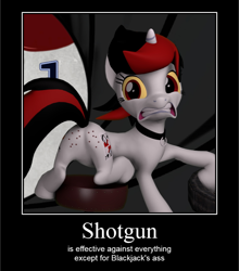 Size: 756x861 | Tagged: safe, edit, oc, oc only, oc:blackjack, pony, unicorn, fallout equestria, fallout equestria: project horizons, 3d, butt, demotivational poster, fanfic art, featureless crotch, female, flank, gritted teeth, literal butthurt, looking back, meme, pain, plot, raised tail, rear, shocked, shocked expression, solo, source filmmaker, tail, this ended in pain, this is going to hurt, wide eyes