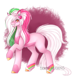 Size: 1280x1323 | Tagged: safe, artist:sombralicious, oc, oc only, oc:strawberry quinn, earth pony, pony, female, raised hoof, simple background, solo, transparent background