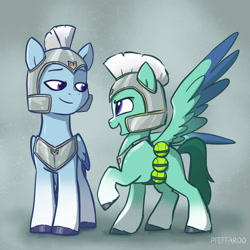 Size: 2048x2048 | Tagged: safe, artist:pfeffaroo, thunder flap, zoom zephyrwing, pegasus, pony, g5, my little pony: a new generation, ball, duo, female, guard, guardsmare, high res, male, mare, pegasus royal guard, royal guard, ship:zoomthunder, shipping, stallion, straight, tennis ball