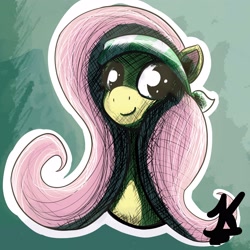 Size: 3000x3000 | Tagged: safe, artist:jearknds, fluttershy, pegasus, pony, g4, bandana, bust, female, headband, high res, portrait, smiling, solo