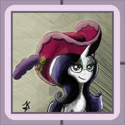 Size: 4092x4096 | Tagged: safe, artist:jearknds, rarity, pony, unicorn, g4, bust, female, hat, solo