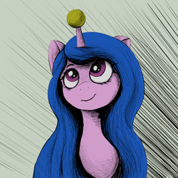 Size: 3000x3000 | Tagged: safe, artist:jearknds, izzy moonbow, pony, unicorn, g5, my little pony: a new generation, spoiler:my little pony: a new generation, ball, bust, female, high res, horn, hornball, izzy's tennis ball, solo, tennis ball