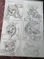 Size: 1536x2048 | Tagged: safe, artist:johnk_1989, hitch trailblazer, izzy moonbow, pipp petals, sunny starscout, zipp storm, g5, my little pony: a new generation, mane five, pencil drawing, traditional art