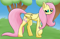 Size: 936x601 | Tagged: safe, artist:puppyhowler, fluttershy, pegasus, pony, g4, female, solo, tree