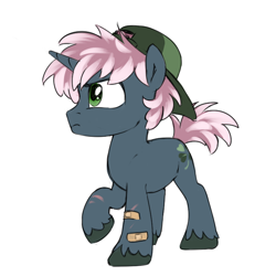 Size: 680x680 | Tagged: safe, artist:jewellier, oc, oc only, oc:clover patch, pony, unicorn, cap, hat, male, oda 997, simple background, stallion, young