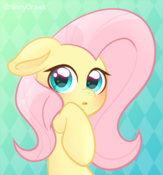 Size: 1604x1716 | Tagged: safe, artist:ninnydraws, fluttershy, pegasus, pony, g4, :o, blushing, bust, covering, cute, daaaaaaaaaaaw, female, floppy ears, looking at you, mare, open mouth, raised hoof, shy, shyabetes, solo