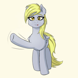 Size: 900x900 | Tagged: safe, artist:ravenirik, derpy hooves, pegasus, pony, g4, female, simple background, solo, tongue out, waving