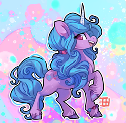 Size: 717x700 | Tagged: safe, artist:griffsnuff, izzy moonbow, pony, unicorn, g5, my little pony: a new generation, abstract background, female, profile, raised hoof, sidemouth, solo, unshorn fetlocks, white outline