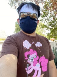 Size: 2316x3088 | Tagged: safe, pinkie pie, human, g4, chocolate, chocolate milk, clothes, cotton candy, glasses, high res, irl, irl human, mask, milk, photo, selfie, shirt