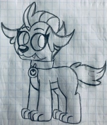 Size: 2615x3040 | Tagged: safe, artist:emmy-does-art, smolder, dog, equestria girls, g4, collar, dogified, equestria girls-ified, graph paper, high res, sketch, smolder the dog, solo, species swap, traditional art