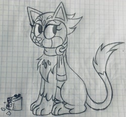 Size: 2770x2586 | Tagged: safe, artist:emmy-does-art, greta, cat, equestria girls, g4, catified, chewing, eating, equestria girls-ified, graph paper, high res, scone, solo, species swap, traditional art