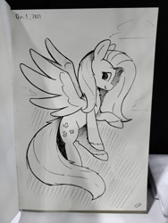 Size: 901x1200 | Tagged: safe, artist:taurson, fluttershy, pony, g4, looking at you, photo, smiling, solo, spread wings, traditional art, wings