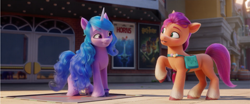 Size: 3840x1604 | Tagged: safe, screencap, izzy moonbow, sunny starscout, earth pony, pony, unicorn, g5, my little pony: a new generation, 3d, cover, female, harry potter, harry potter (series), high res, jaws, mare