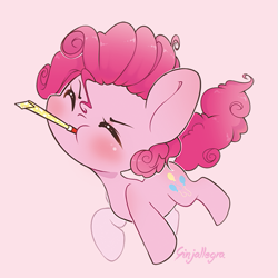 Size: 559x559 | Tagged: safe, artist:ginjallegra, pinkie pie, earth pony, pony, g4, chibi, cute, diapinkes, eyes closed, female, mare, party horn, ponk, simple background, solo