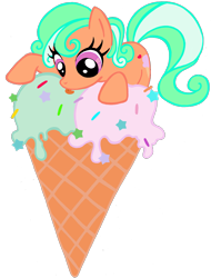 Size: 2137x2806 | Tagged: safe, artist:telasra, oc, oc only, earth pony, pony, earth pony oc, female, food, high res, ice cream, licking, mare, micro, simple background, smiling, solo, tongue out, transparent background