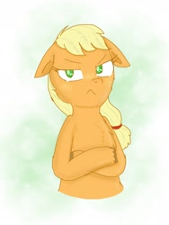 Size: 1536x2048 | Tagged: safe, artist:princessmufnart, applejack, earth pony, pony, g4, applejack is not amused, crossed hooves, floppy ears, frown, looking at you, pouting, solo, unamused