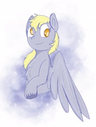 Size: 1536x2048 | Tagged: safe, artist:princessmufnart, derpy hooves, pegasus, pony, g4, chest fluff, looking at you, smiling, solo, spread wings, unshorn fetlocks, wings