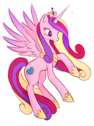 Size: 400x531 | Tagged: safe, artist:savagebinn, princess cadance, alicorn, pony, g4, concave belly, crown, cute, cutedance, female, hoof shoes, jewelry, mare, regalia, simple background, smiling, solo, spread wings, white background, wings