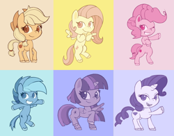 Size: 3939x3094 | Tagged: safe, artist:wild-thunder06, applejack, fluttershy, pinkie pie, rainbow dash, rarity, twilight sparkle, alicorn, earth pony, pegasus, pony, unicorn, g4.5, my little pony: pony life, bipedal, female, flying, grin, high res, looking at you, mane six, mare, one eye closed, open mouth, open smile, raised hoof, smiling, smiling at you, spread wings, twilight sparkle (alicorn), wings, wink, winking at you