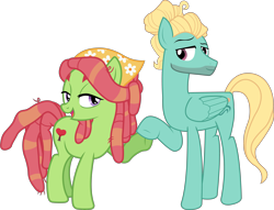 Size: 4269x3260 | Tagged: safe, artist:19crowbar19, artist:90sigma, edit, tree hugger, zephyr breeze, earth pony, pegasus, pony, g4, bandana, dreadlocks, female, hair bun, high res, holding hooves, male, mare, open mouth, open smile, raised hoof, ship:zephyrhugger, shipping, simple background, smiling, stallion, straight, transparent background, vector