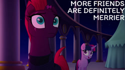 Size: 1280x720 | Tagged: safe, edit, edited screencap, editor:quoterific, screencap, fizzlepop berrytwist, tempest shadow, twilight sparkle, alicorn, pony, unicorn, g4, my little pony: the movie, broken horn, female, heartwarming, horn, mare, night, open mouth, open smile, smiling, twilight sparkle (alicorn)