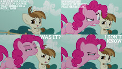 Size: 1280x720 | Tagged: safe, edit, edited screencap, editor:quoterific, screencap, featherweight, pinkie pie, earth pony, pony, g4, season 5, the one where pinkie pie knows, colt, female, male, mare, open mouth