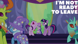 Size: 1280x720 | Tagged: safe, edit, edited screencap, editor:quoterific, screencap, cornicle, starlight glimmer, thorax, trixie, twilight sparkle, alicorn, changedling, changeling, pony, unicorn, celestial advice, g4, season 7, female, king thorax, male, mare, nose in the air, open mouth, smiling, twilight sparkle (alicorn), twilight's castle