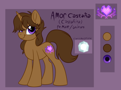 Size: 3320x2468 | Tagged: safe, artist:alissa1010, oc, oc only, oc:amor castaña, pony, unicorn, cutie mark, female, high res, mare, reference sheet, solo