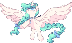 Size: 2149x1285 | Tagged: safe, artist:kurosawakuro, oc, oc only, alicorn, pony, base used, crown, female, jewelry, magical lesbian spawn, mare, offspring, parent:fluttershy, parent:princess celestia, parents:flutterlestia, regalia, simple background, solo, spread wings, transparent background, wings