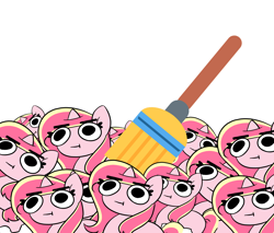Size: 4864x4152 | Tagged: safe, artist:kittyrosie, oc, oc only, oc:rosa flame, pony, unicorn, broom, cute, horn, meme, multeity, ocbetes, simple background, sweeping, unicorn oc, white background