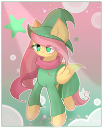 Size: 1700x2100 | Tagged: safe, artist:miryelis, fluttershy, pegasus, pony, g4, :3, clothes, cosplay, costume, cute, deltarune, eye clipping through hair, hat, ralsei, shyabetes, solo, witch hat
