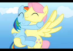 Size: 2000x1405 | Tagged: safe, artist:yaco, fluttershy, rainbow dash, pegasus, pony, g4, butterscotch, female, hug, male, rule 63, ship:butterdash, ship:flutterdash, shipping, straight