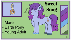 Size: 1192x670 | Tagged: safe, artist:schumette14, oc, oc:sweet song, earth pony, pony, alternate universe, multiverse, next generation, offspring, parent:toe-tapper, parent:vidala swoon, parents:toeswoon, parents:vidalatapper, twiluniverse