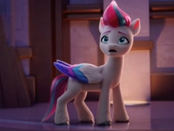 Size: 688x516 | Tagged: safe, screencap, zipp storm, pegasus, pony, g5, my little pony: a new generation, cropped, female, mare, open mouth, shocked, solo, worried