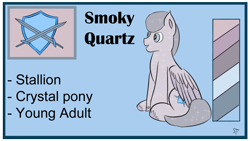 Size: 1192x670 | Tagged: safe, artist:schumette14, oc, oc:smoky quartz, crystal pony, pegasus, pony, next generation, parent:ivory rook, parent:toe-tapper