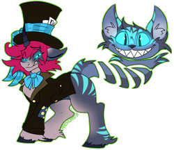 Size: 1657x1433 | Tagged: safe, artist:razinoats, oc, oc only, monster pony, pony, unicorn, augmented, augmented tail, clothes, grin, hat, horn, male, simple background, smiling, smirk, stallion, tail, top hat, transparent background, unshorn fetlocks