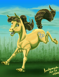 Size: 1024x1326 | Tagged: safe, artist:amalgamzaku, caramel, earth pony, horse, pony, g4, looking at you, male, running, solo, stallion