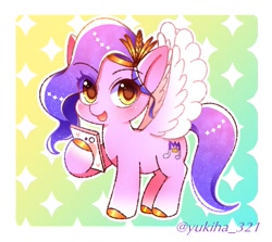 Size: 929x829 | Tagged: safe, artist:yukiha_321, pipp petals, pegasus, pony, g5, my little pony: a new generation, adorapipp, cute, female, looking at you, mare, open mouth, phone, signature, solo, spread wings, wings
