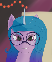 Size: 1616x1928 | Tagged: safe, artist:drakang, izzy moonbow, pony, unicorn, g5, my little pony: a new generation, abstract background, bust, colored horn, horn, portrait, solo